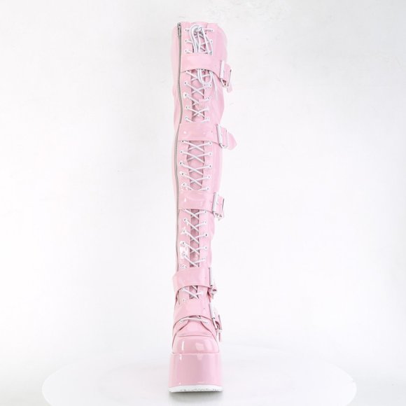 Platform Heel Gothic Lace Up Thigh High Boots - Picture 3 of 5